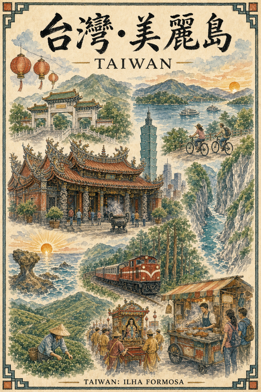 台灣形象圖：台灣美麗島復古旅遊海報直版